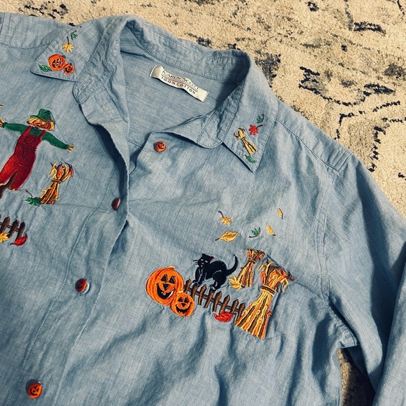 Karen Scott Vintage Button Down Shirt with Embroidery - Picture 3 of 8